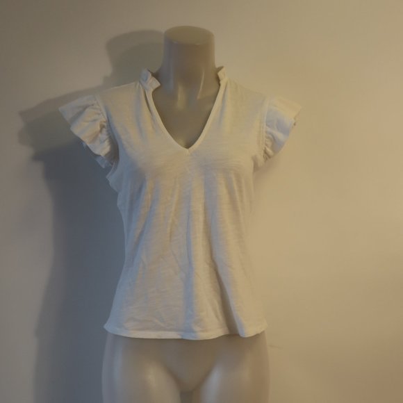 Womens Robertson + Rodeo White Short Sleeve Cap Ruffle Sleeve S * - Picture 2 of 6